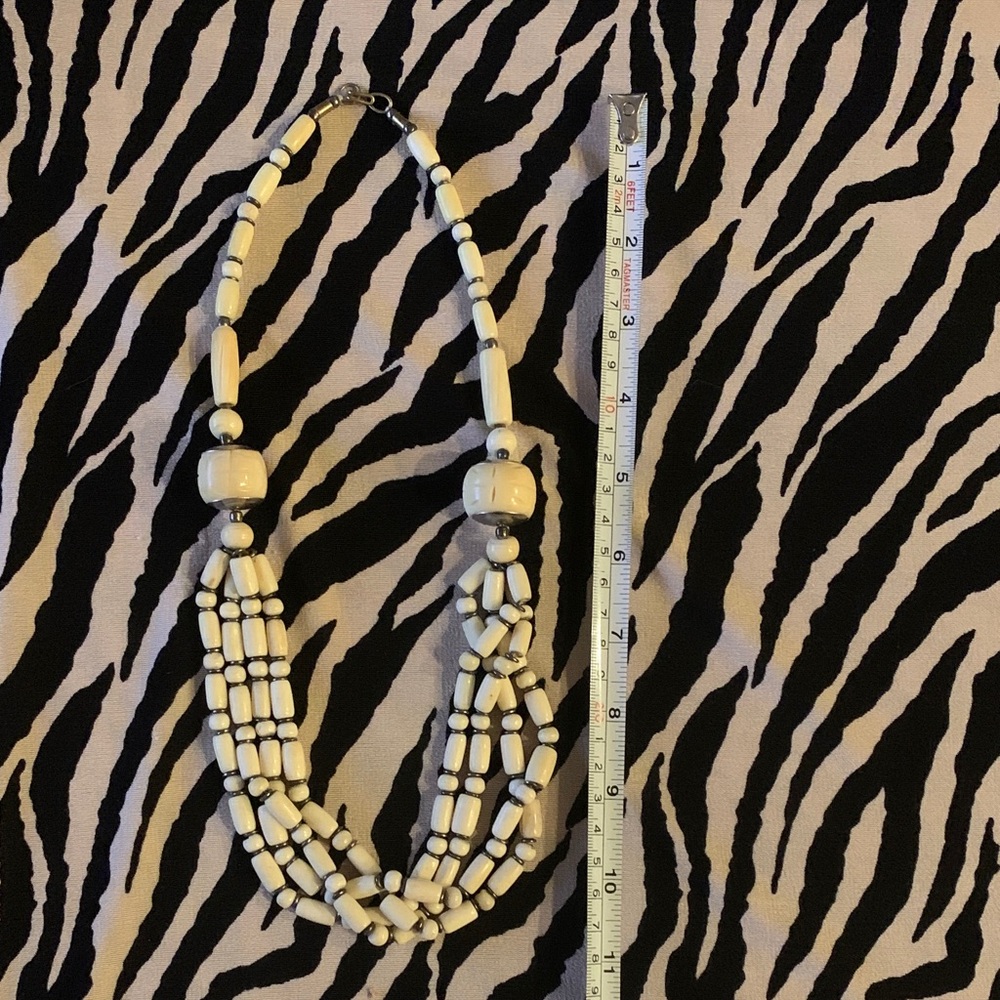 Vintage Bone Off- White and Cream Beaded Necklace with Brass Accents - Picture 2 of 9